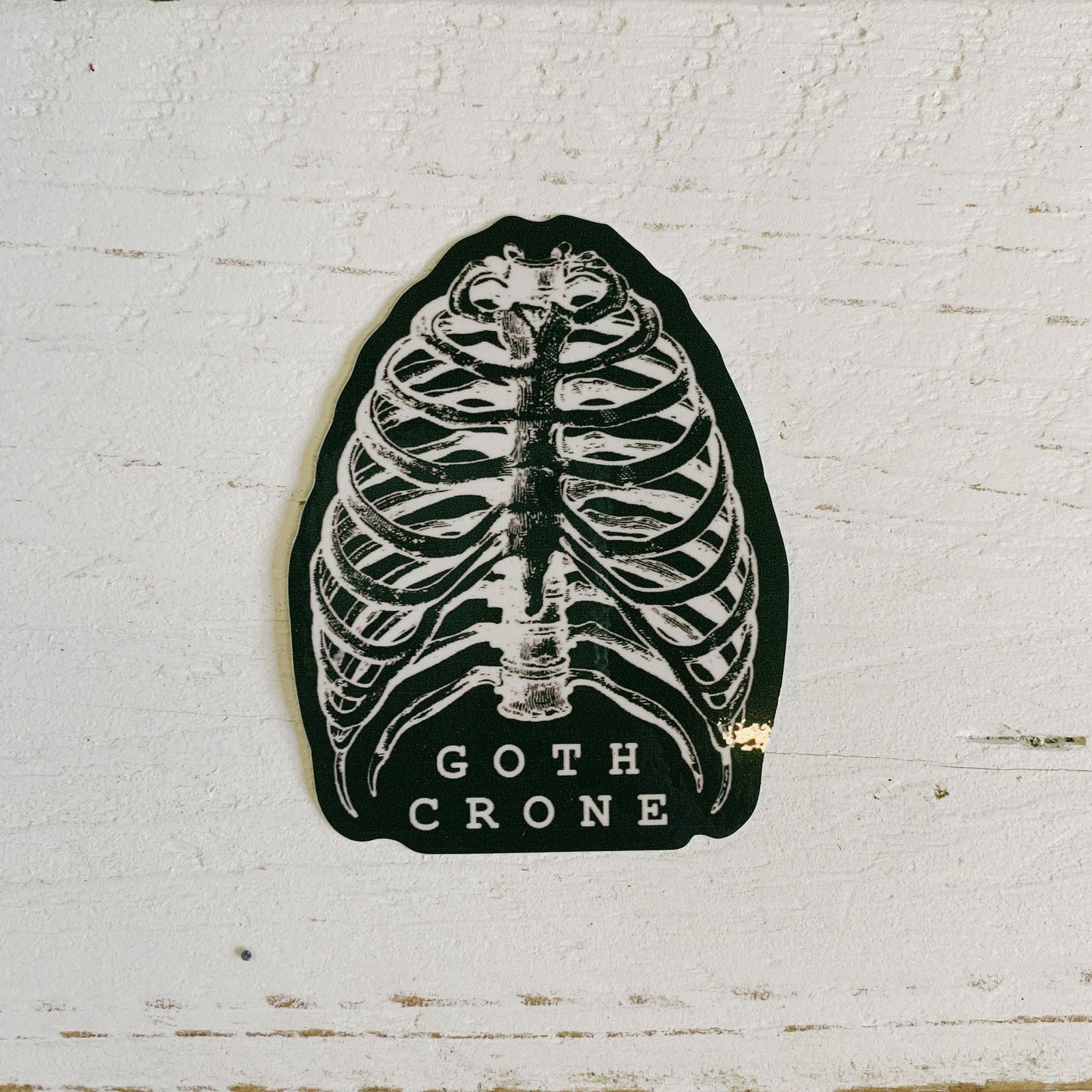 Goth Crone Sticker | Vinyl Die Cut Decal | Gothic Spooky Ribcage Illustration