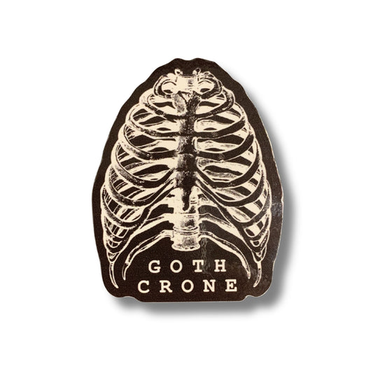 Goth Crone Sticker | Vinyl Die Cut Decal | Gothic Spooky Ribcage Illustration