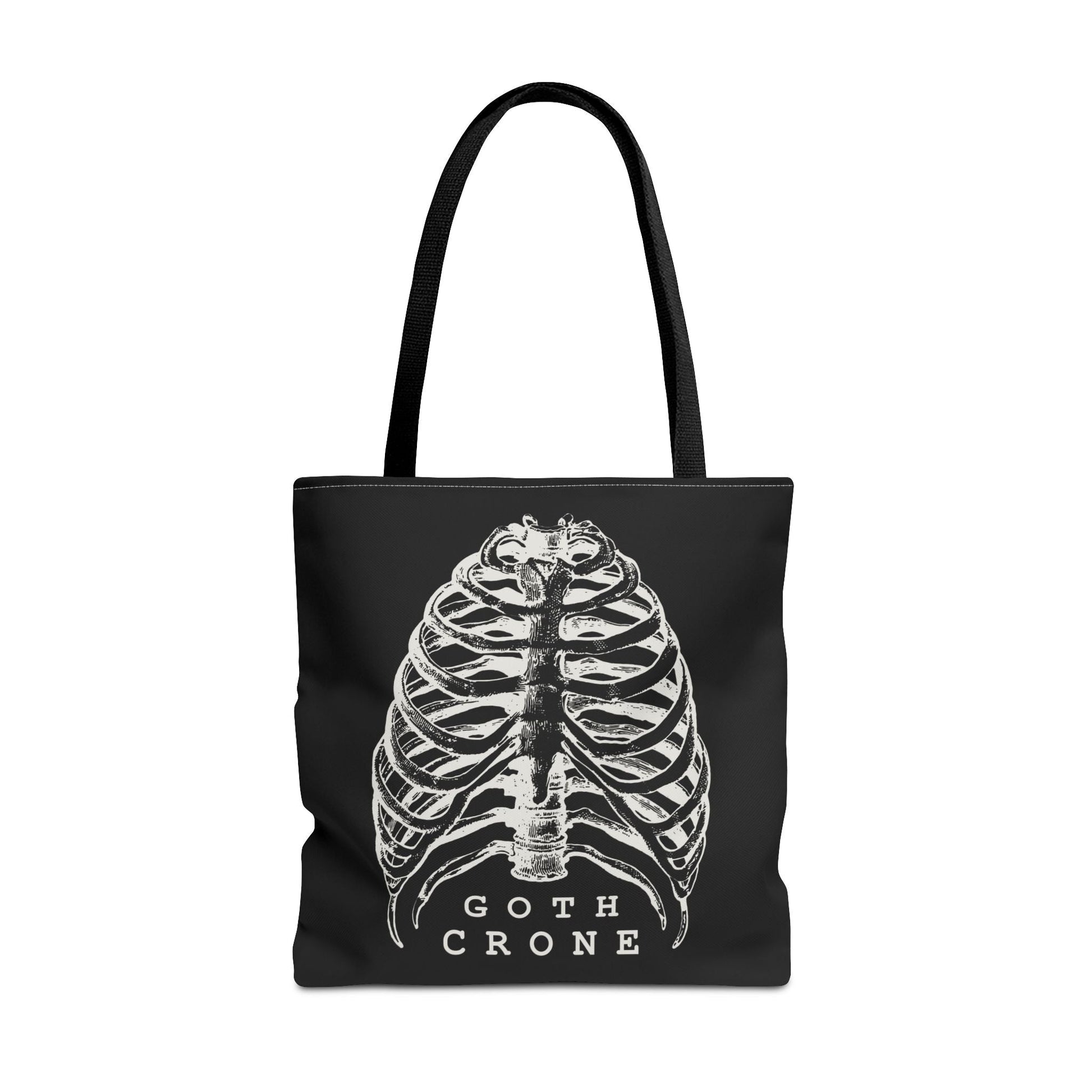 Goth Crone Tote Bag in Black | Gothic Spooky Lungs Illustration | 18" x 18"