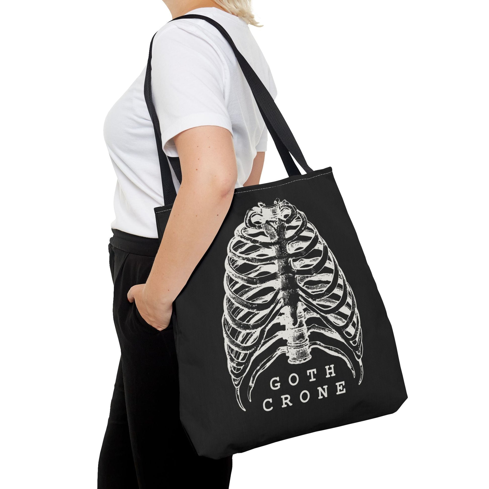 Goth Crone Tote Bag in Black | Gothic Spooky Lungs Illustration | 18" x 18"