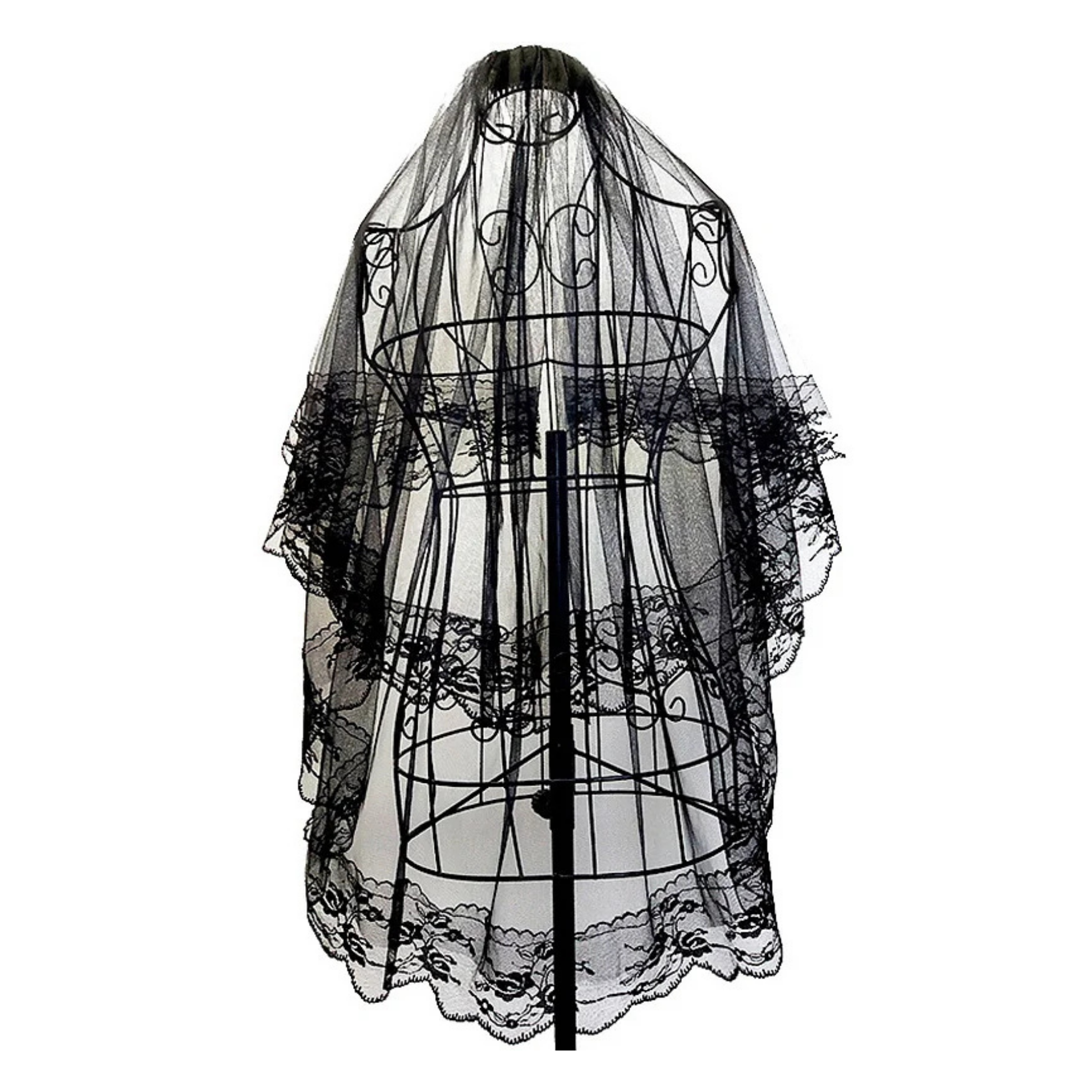 Gothic Clip-In Black Veil | Two-Layer Black Mesh Veil with Comb Attachment