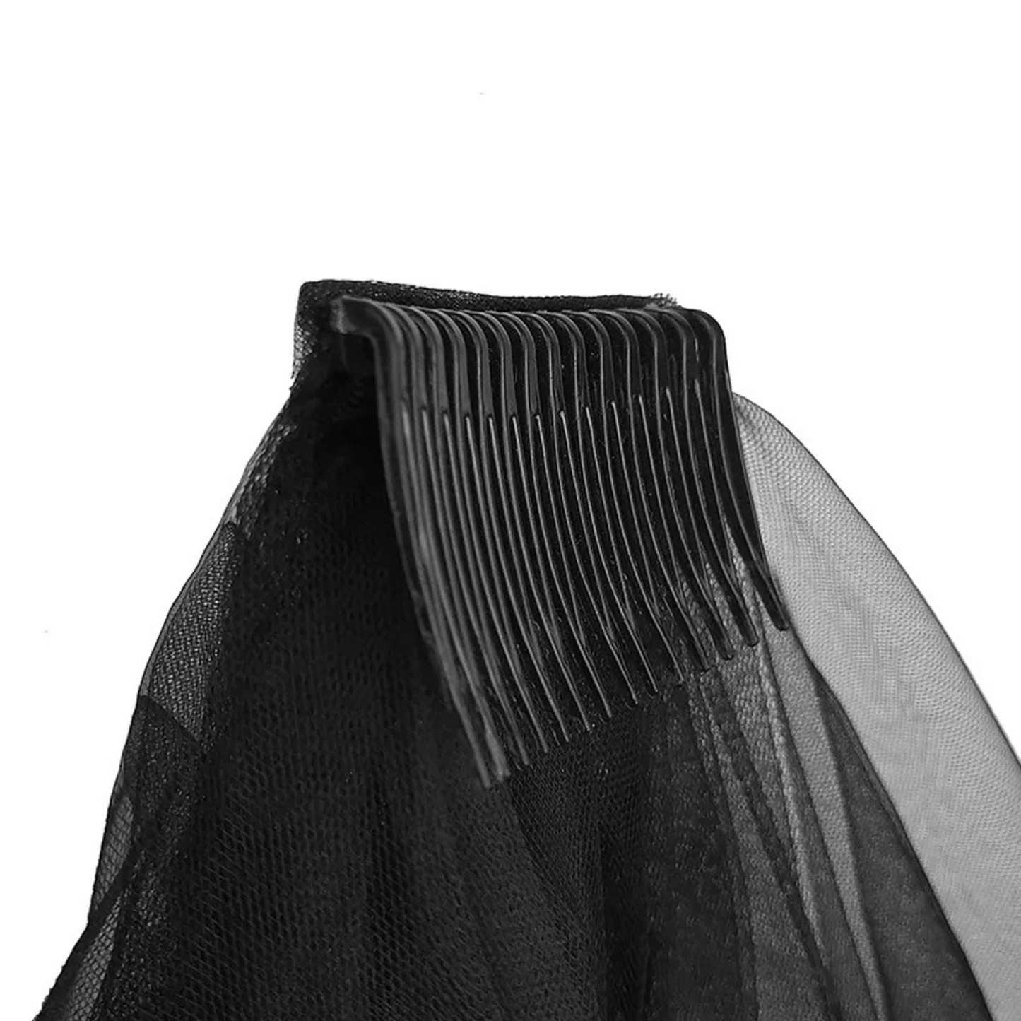 Gothic Clip-In Black Veil | Two-Layer Black Mesh Veil with Comb Attachment