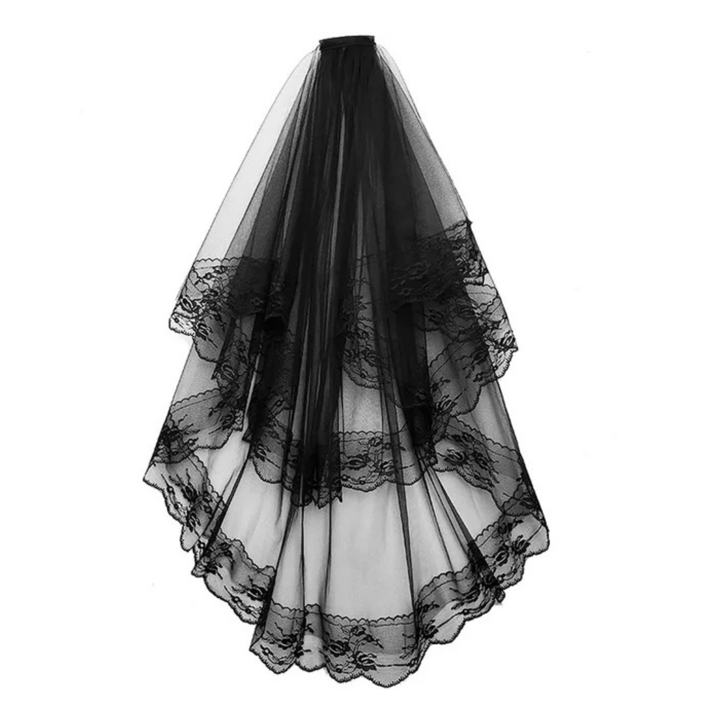 Gothic Clip-In Black Veil | Two-Layer Black Mesh Veil with Comb Attachment