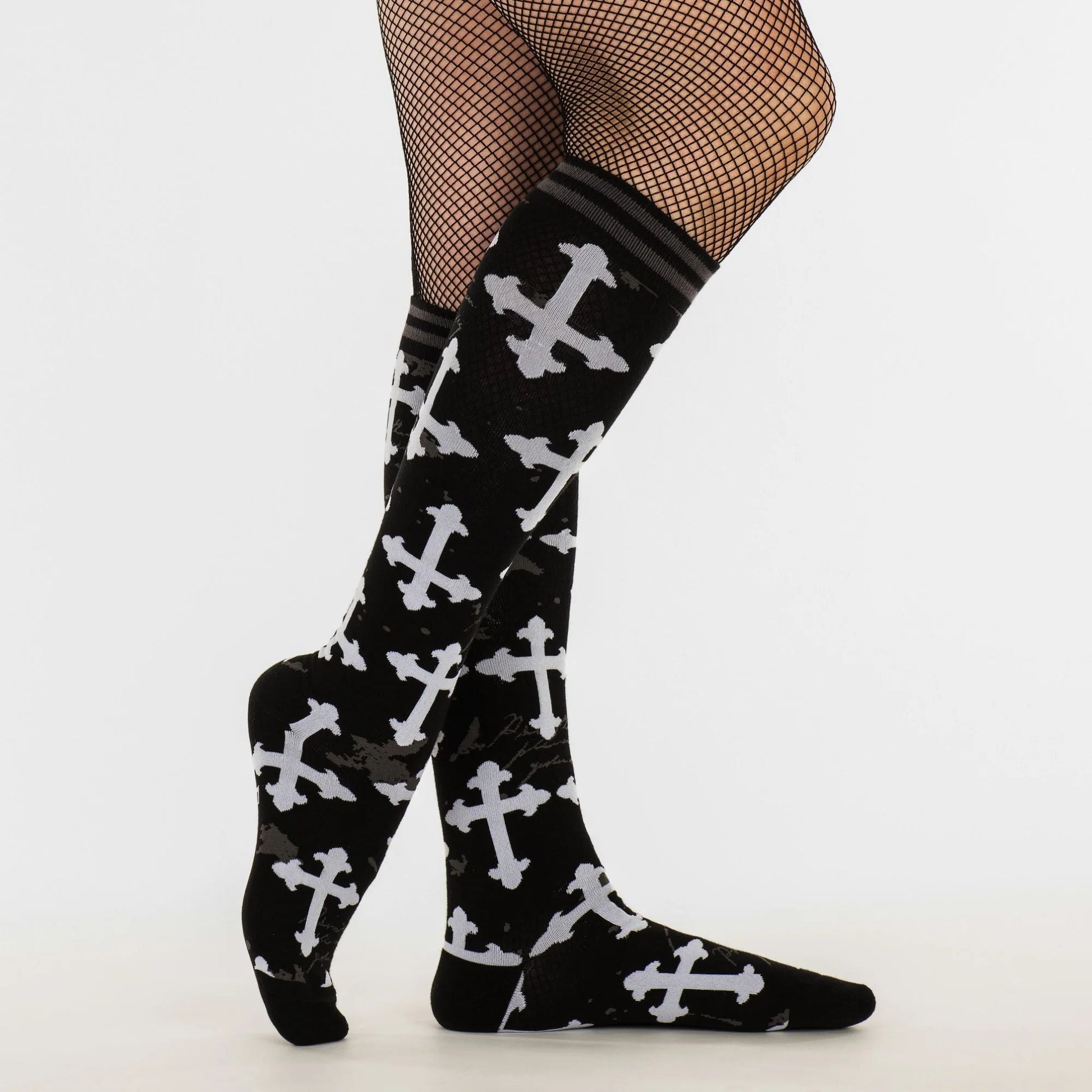 Gothic Crosses Knee High Socks