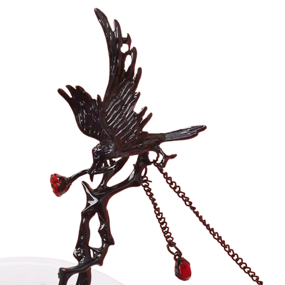 Gothic Raven Hair Stick | 7" Branch Style with Red Gems & Dangle Charms