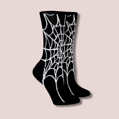 Gothic Spider Web Black Socks | Spooky Cotton Crew Socks