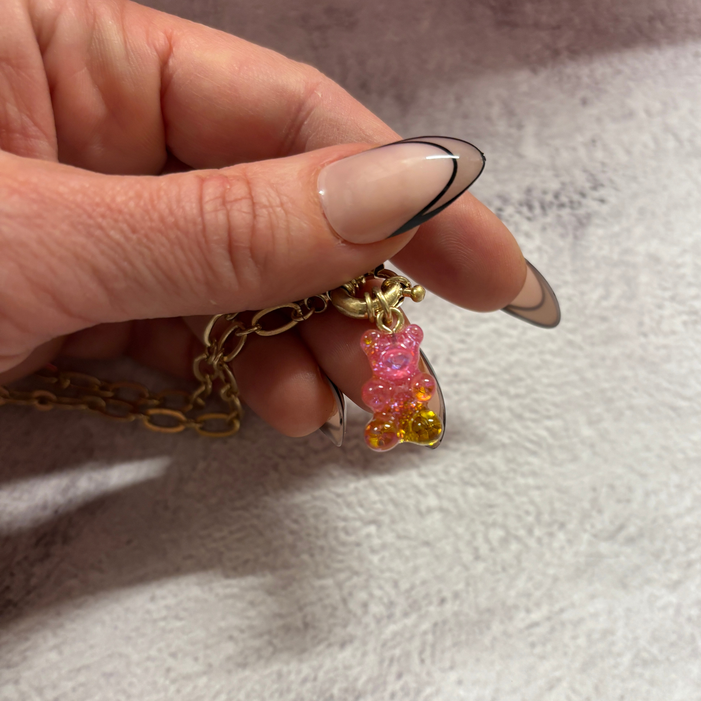 Gradient Gummy Bear Necklace on Gold Chain | Pink-Purple or Pink-Gold Candy Pendant