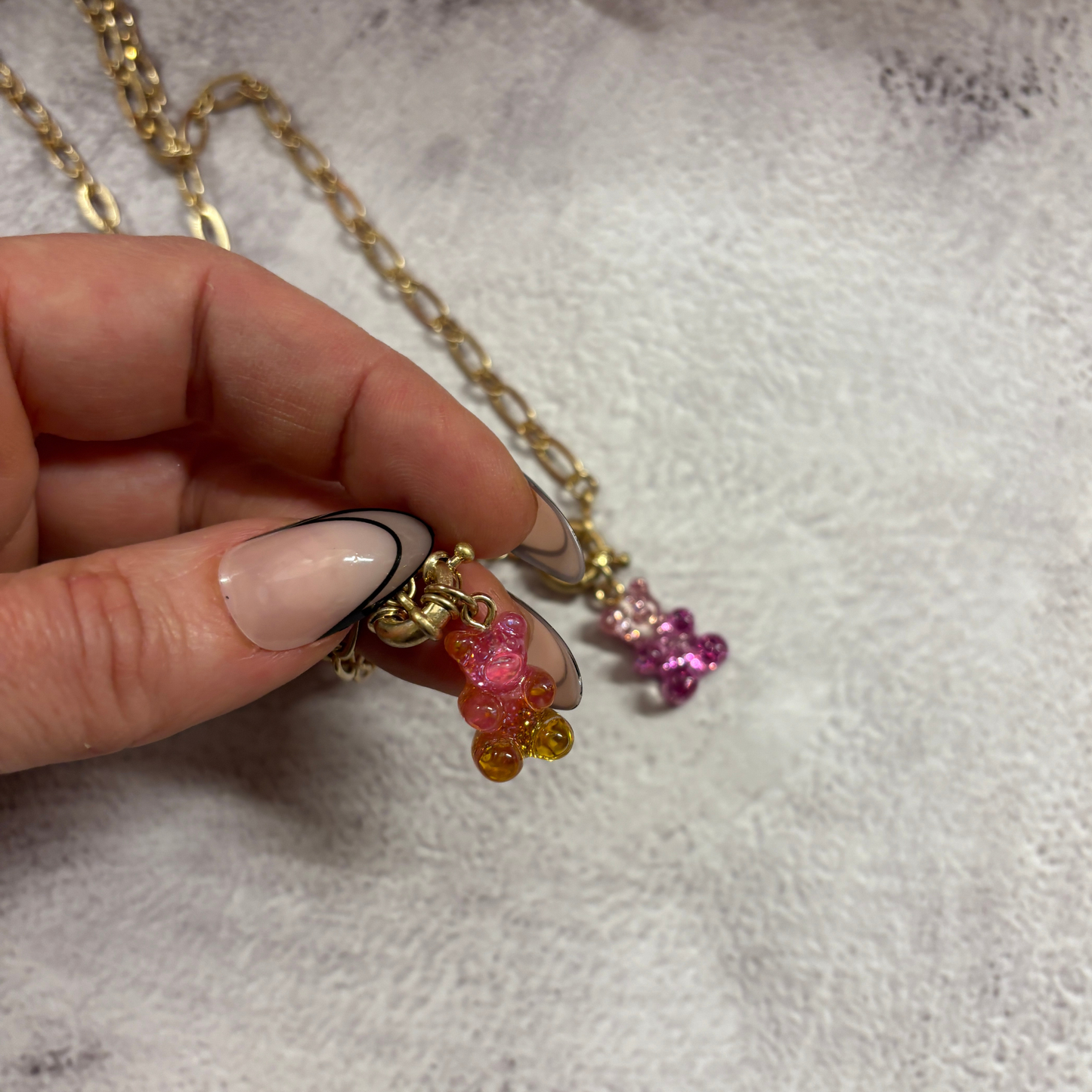 Gradient Gummy Bear Necklace on Gold Chain | Pink-Purple or Pink-Gold Candy Pendant