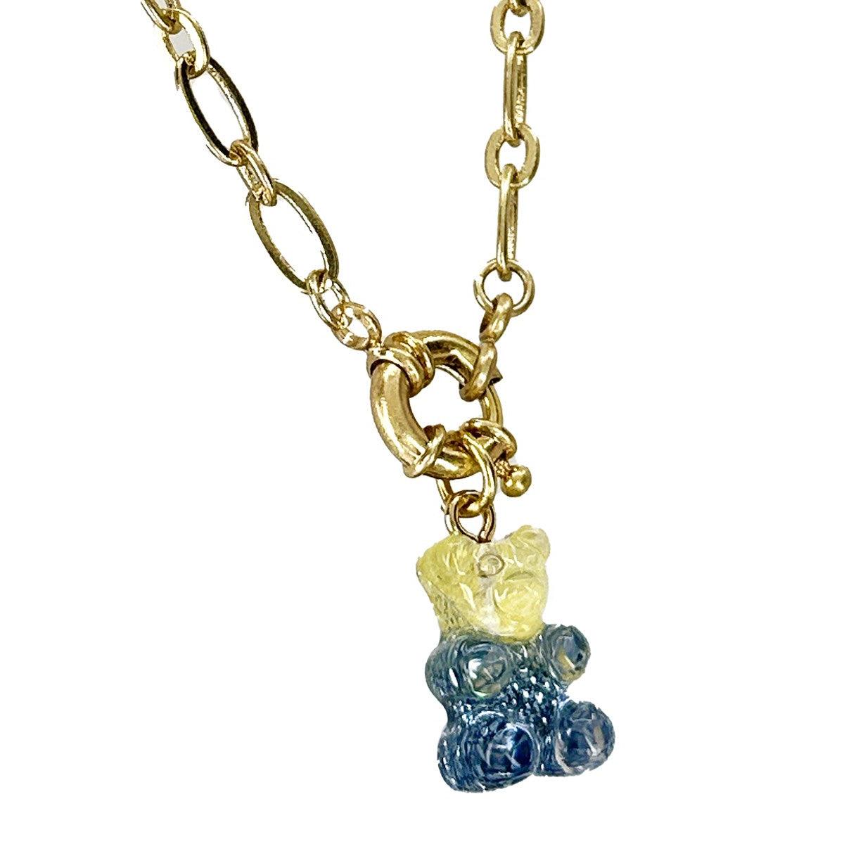 Gradient Gummy Bear Necklace on Gold Chain | Pink-Purple or Pink-Gold Candy Pendant