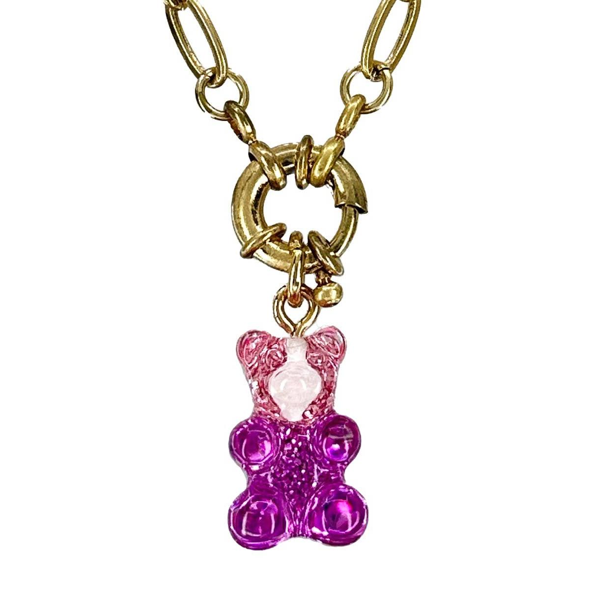 Gradient Gummy Bear Necklace on Gold Chain | Pink-Purple or Pink-Gold Candy Pendant