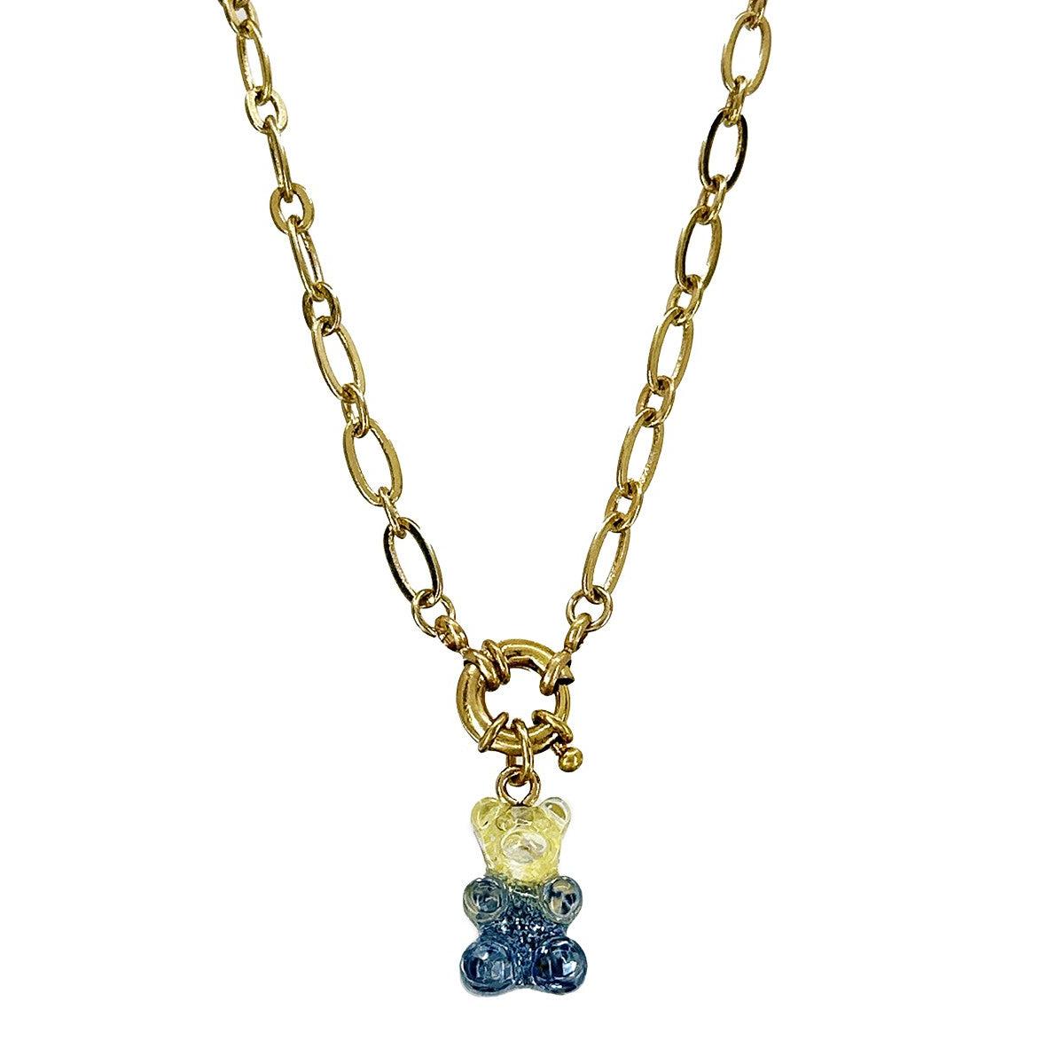 Gradient Gummy Bear Necklace on Gold Chain | Pink-Purple or Pink-Gold Candy Pendant