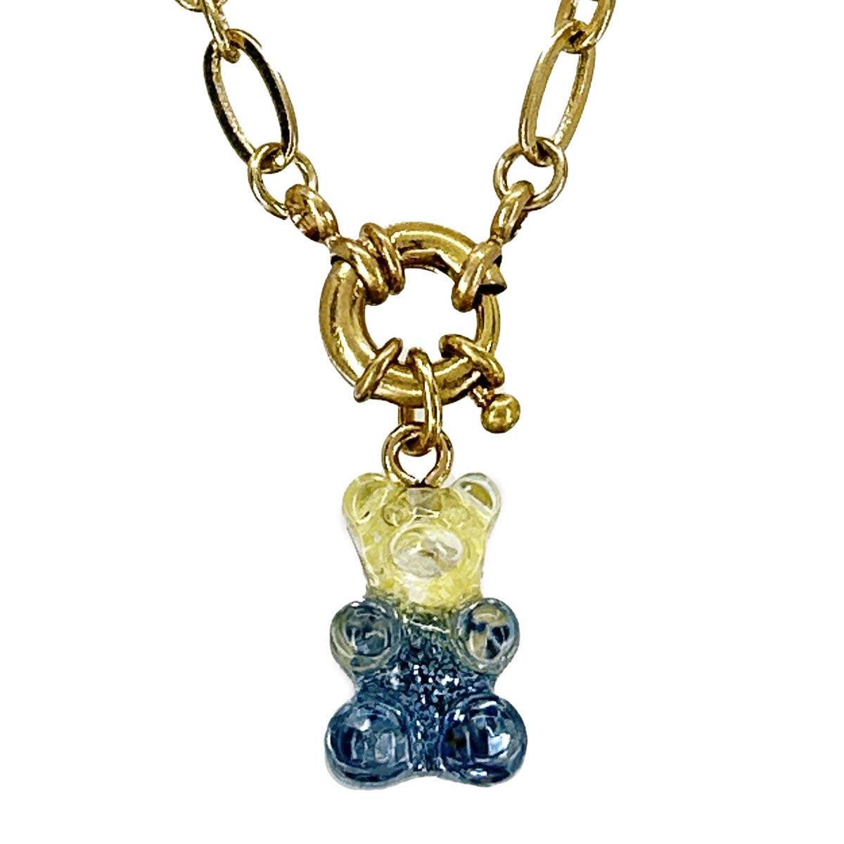 Gradient Gummy Bear Necklace on Gold Chain | Pink-Purple or Pink-Gold Candy Pendant