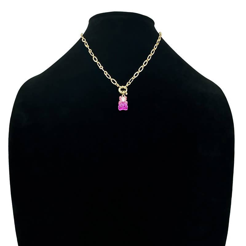 Gradient Gummy Bear Necklace on Gold Chain | Pink-Purple or Pink-Gold Candy Pendant