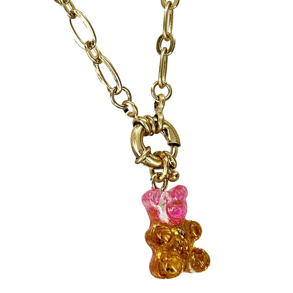Gradient Gummy Bear Necklace on Gold Chain | Y2K Pink-Purple or Pink-Gold Candy Pendant