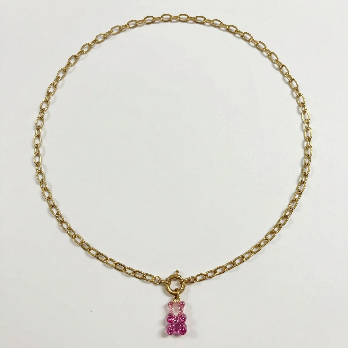 Gradient Gummy Bear Necklace on Gold Chain | Y2K Pink-Purple or Pink-Gold Candy Pendant