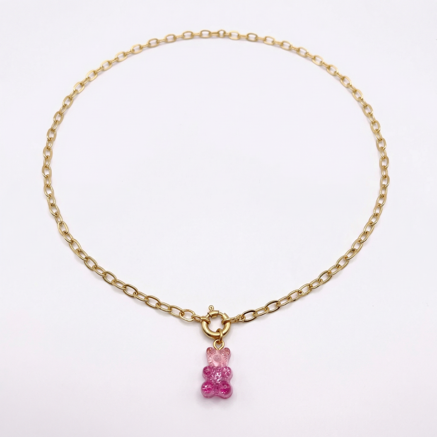 Gradient Gummy Bear Necklace on Gold Chain | Y2K Pink-Purple or Pink-Gold Candy Pendant
