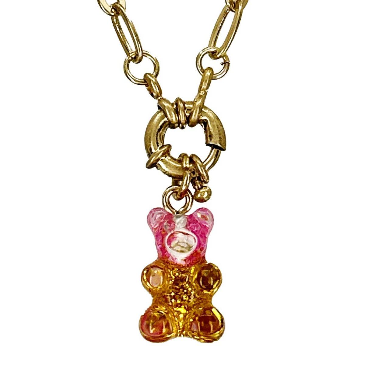 Gradient Gummy Bear Necklace on Gold Chain | Y2K Pink-Purple or Pink-Gold Candy Pendant