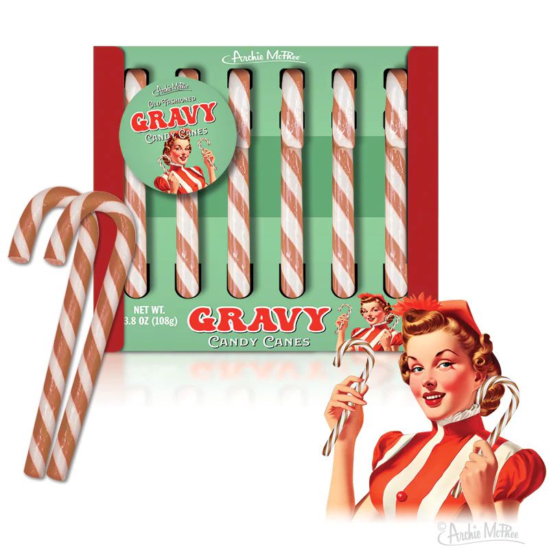 Gravy Candy Canes | Gift Box of 6 Funny Gravy Flavored Candy Canes