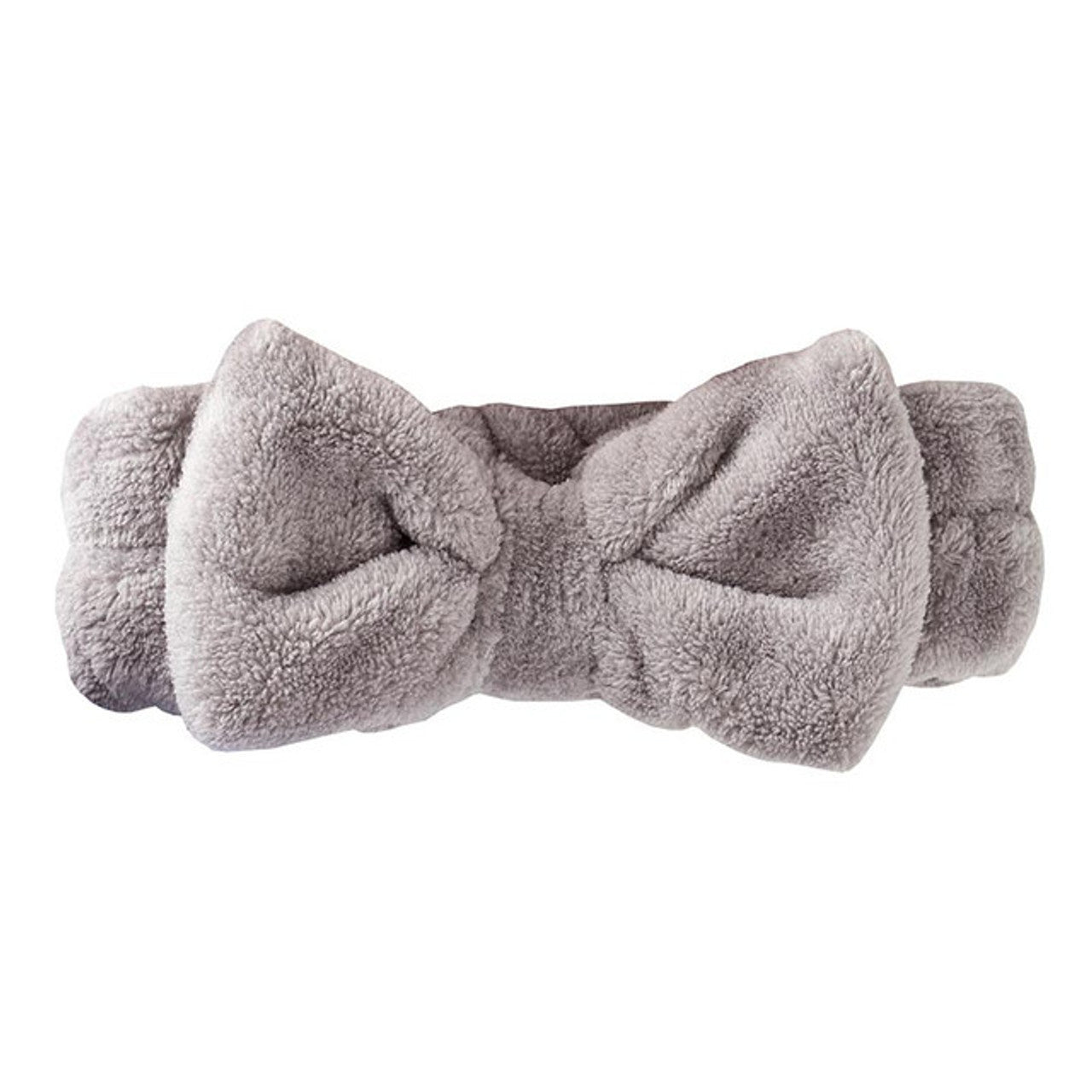 Gray Plush Bow Spa Headband | Soft Hair Band for Skincare Facial After Shower