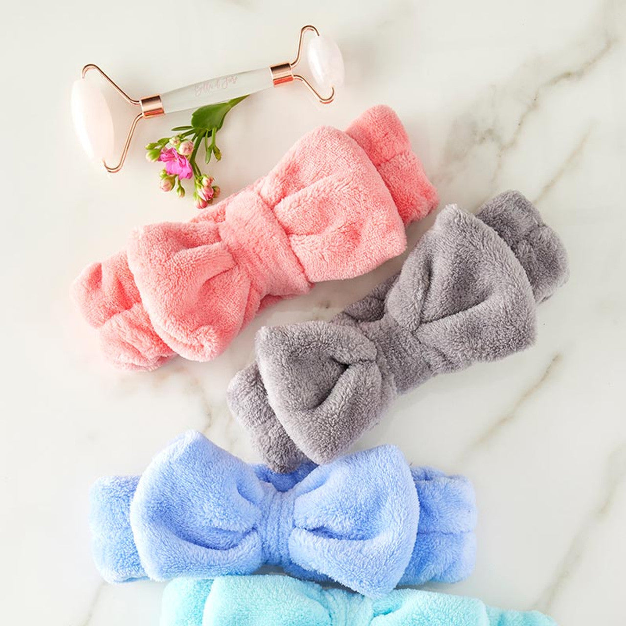 Gray Plush Bow Spa Headband | Soft Hair Band for Skincare Facial After Shower