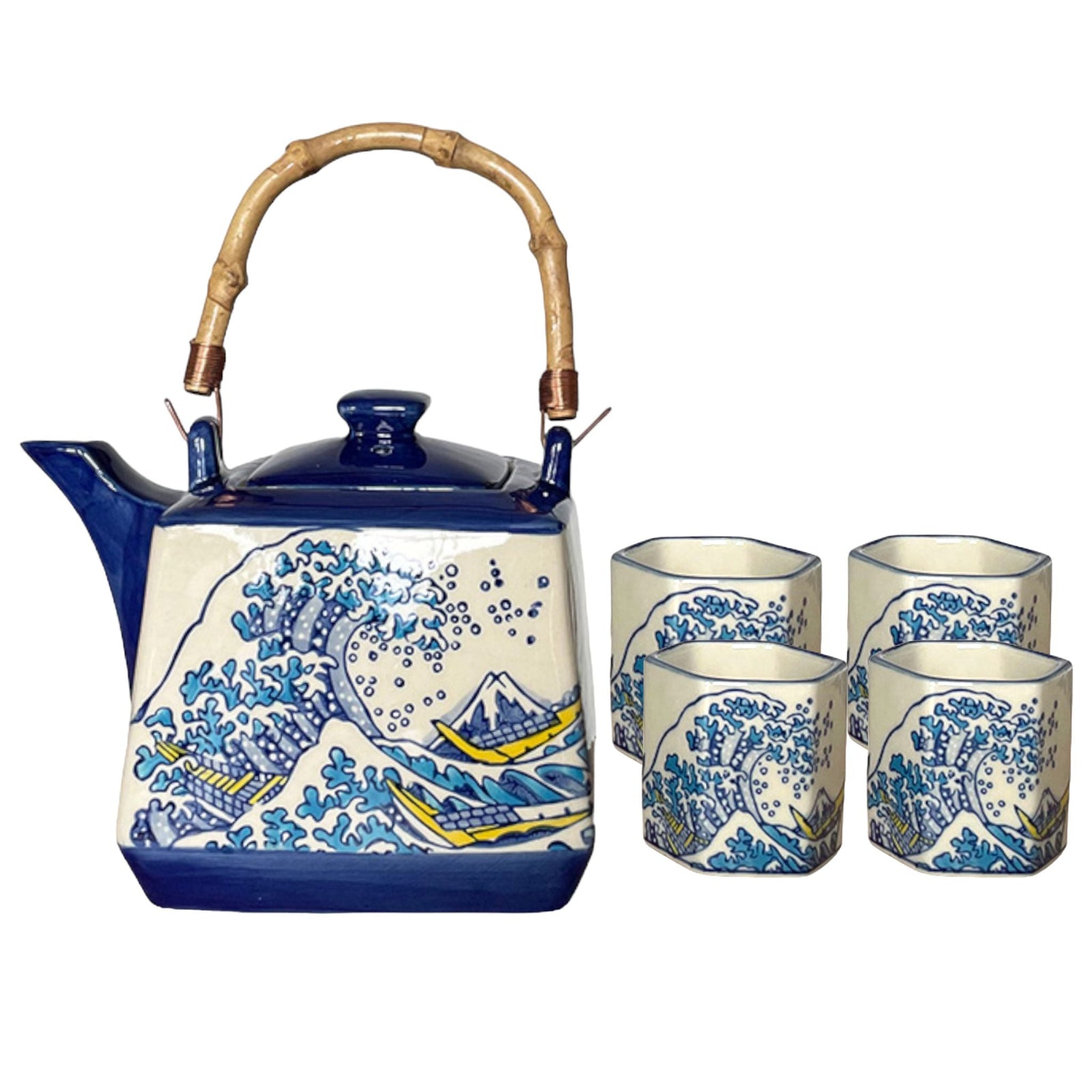 Great Wave Japanese Tea Set 20oz Tea Pot with 4 Hexagon Cups | Gift Box