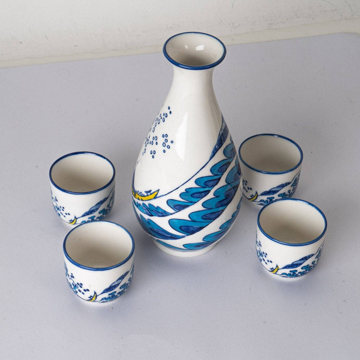 Great Wave Porcelain Sake Gift Set | 10 fl oz Bottle and 4 Cups-Urban Tokyo-The Bullish Store