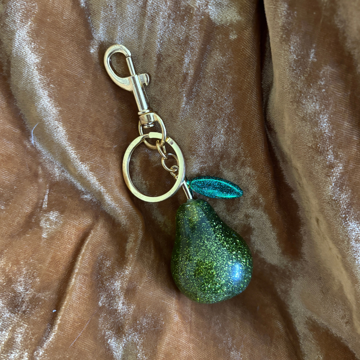Green Glitter Pear Bag Charm | Gold | Paper & Quartz-Paper & Quartz-The Bullish Store