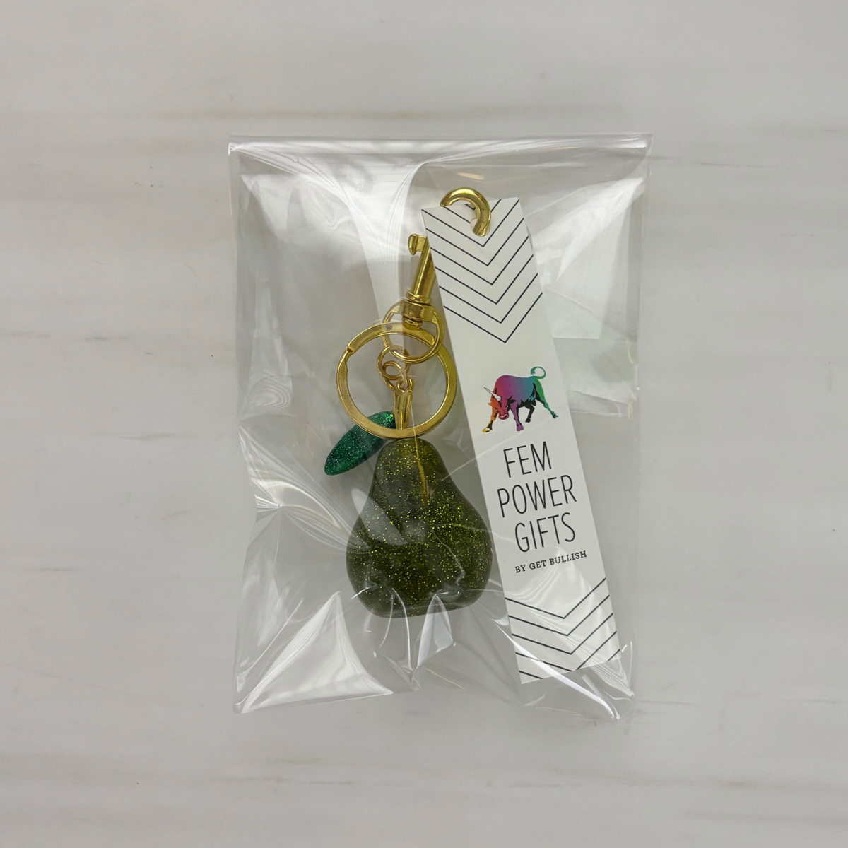 Green Glitter Pear Bag Charm | Gold | Paper & Quartz-Paper & Quartz-The Bullish Store