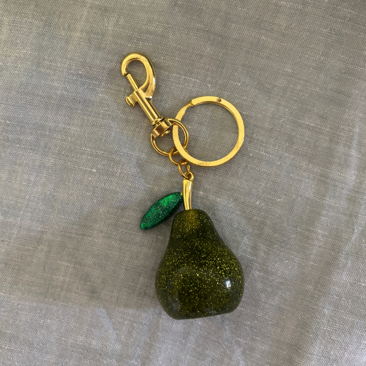 Green Glitter Pear Bag Charm | Gold | Paper & Quartz-Paper & Quartz-The Bullish Store