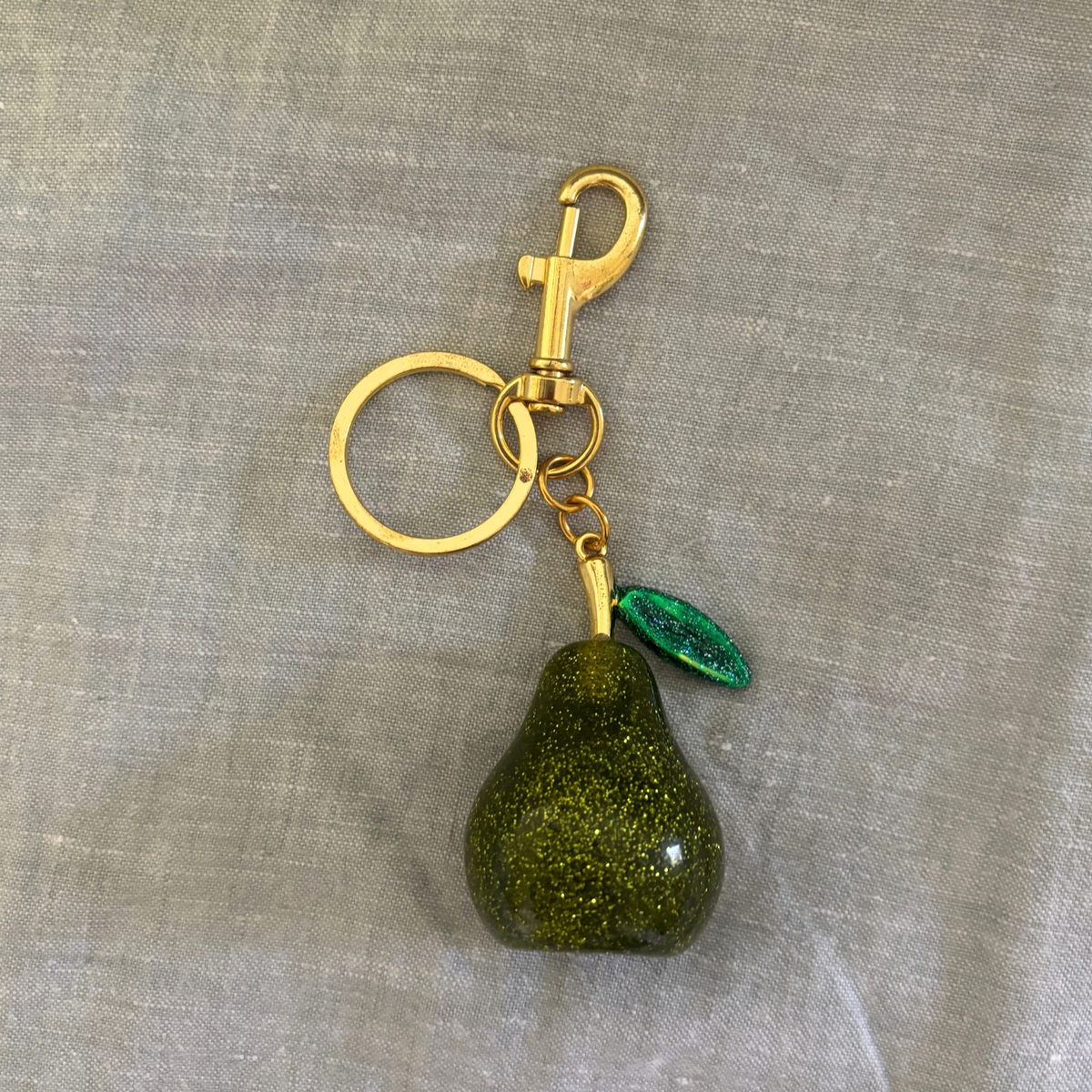 Green Glitter Pear Bag Charm | Gold | Paper & Quartz-Paper & Quartz-The Bullish Store