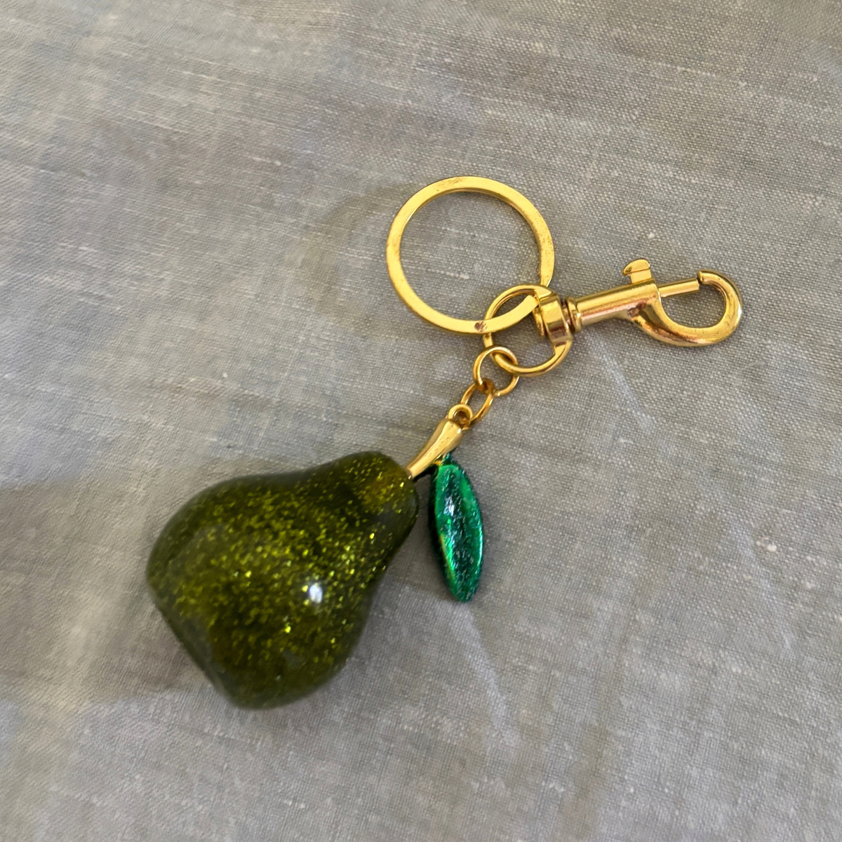 Green Glitter Pear Bag Charm | Gold | Paper & Quartz-Paper & Quartz-The Bullish Store