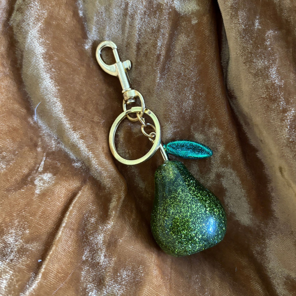 Green Glitter Pear Bag Charm | Gold | Paper & Quartz-Paper & Quartz-The Bullish Store