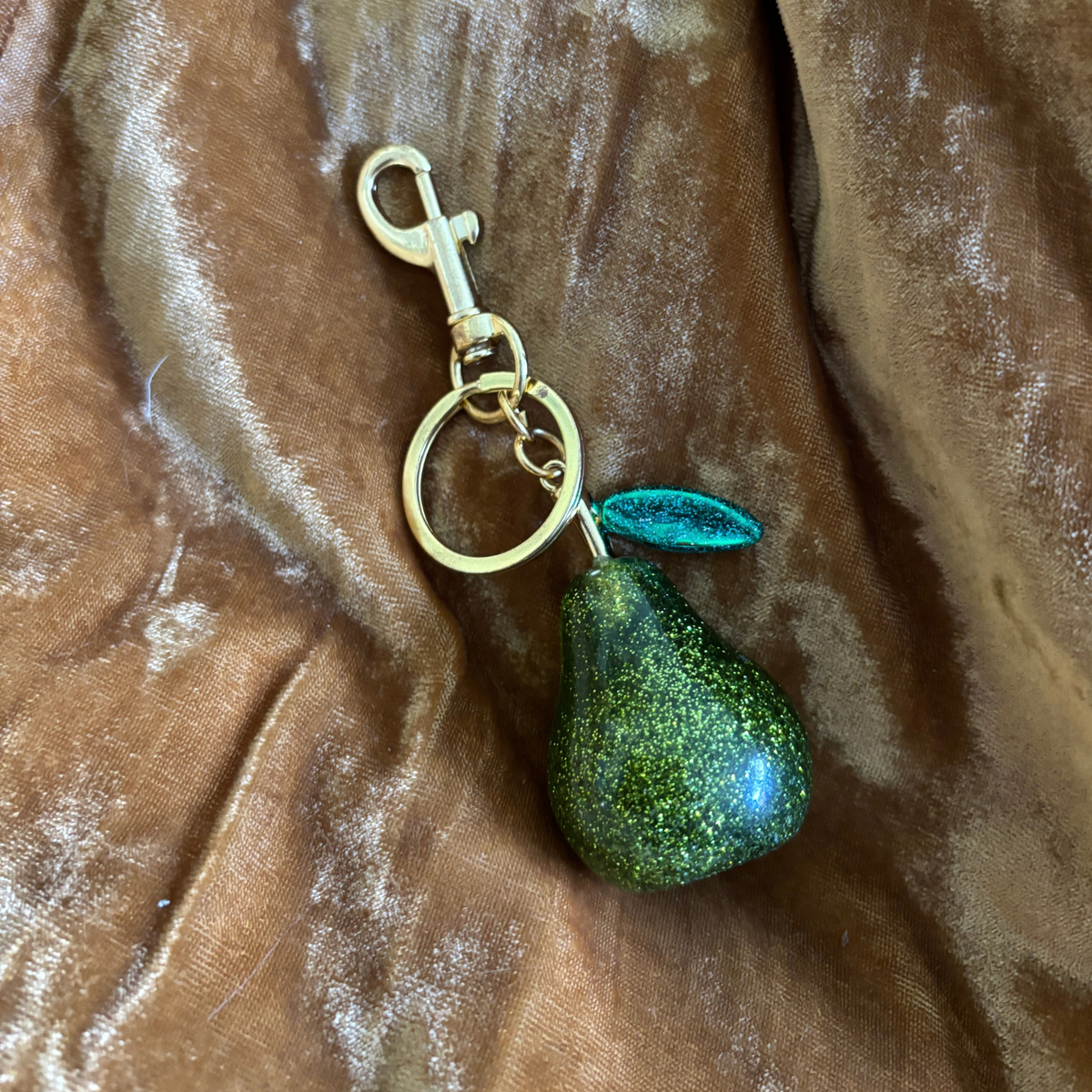 Green Glitter Pear Bag Charm | Gold | Paper & Quartz-Paper & Quartz-The Bullish Store