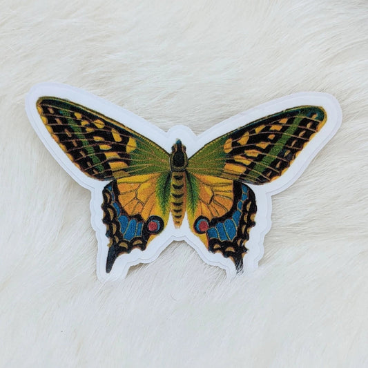 Green Moth Butterfly Vintage Art Vinyl Sticker