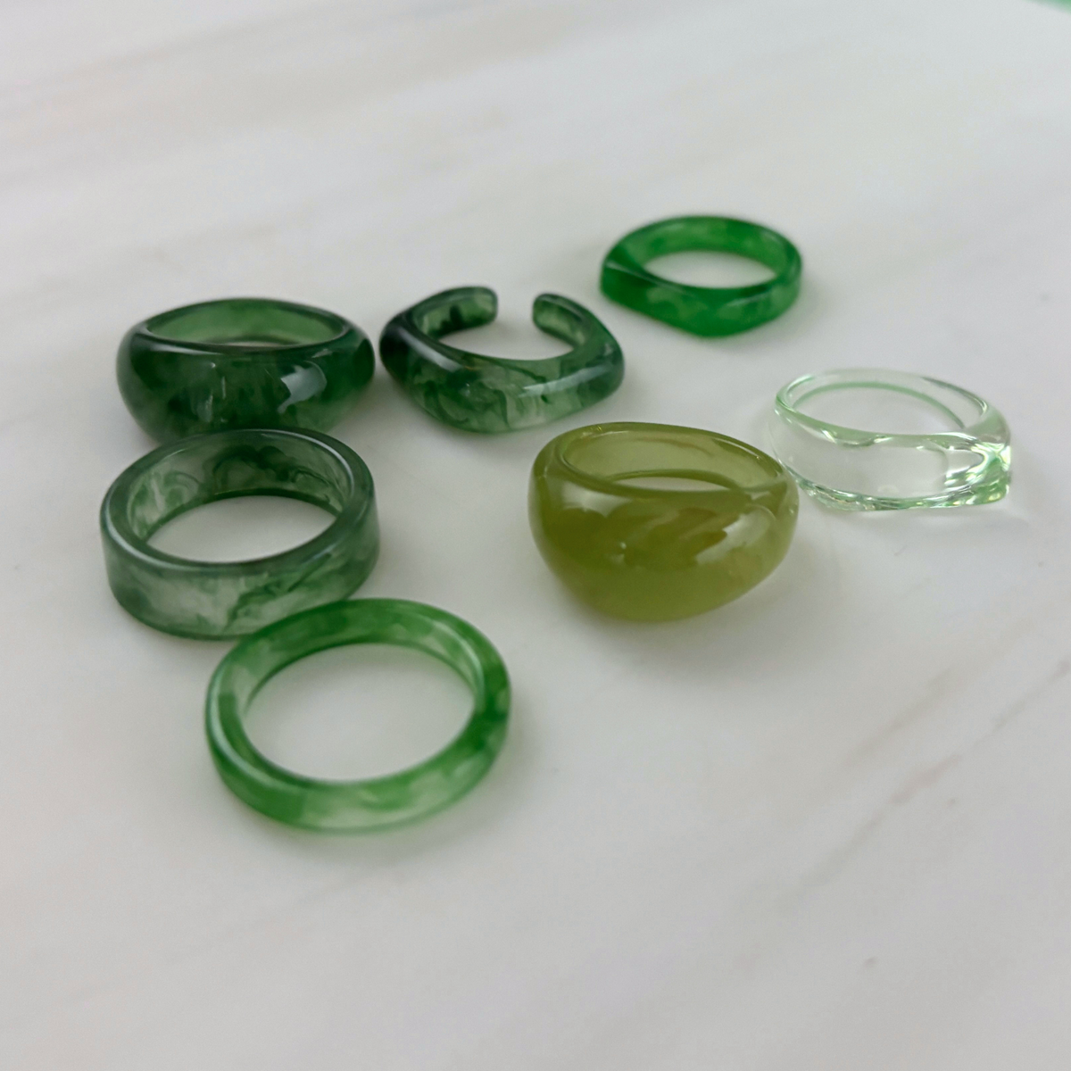 Green Resin Ring Set of 7 | Paper & Quartz-Paper & Quartz-The Bullish Store