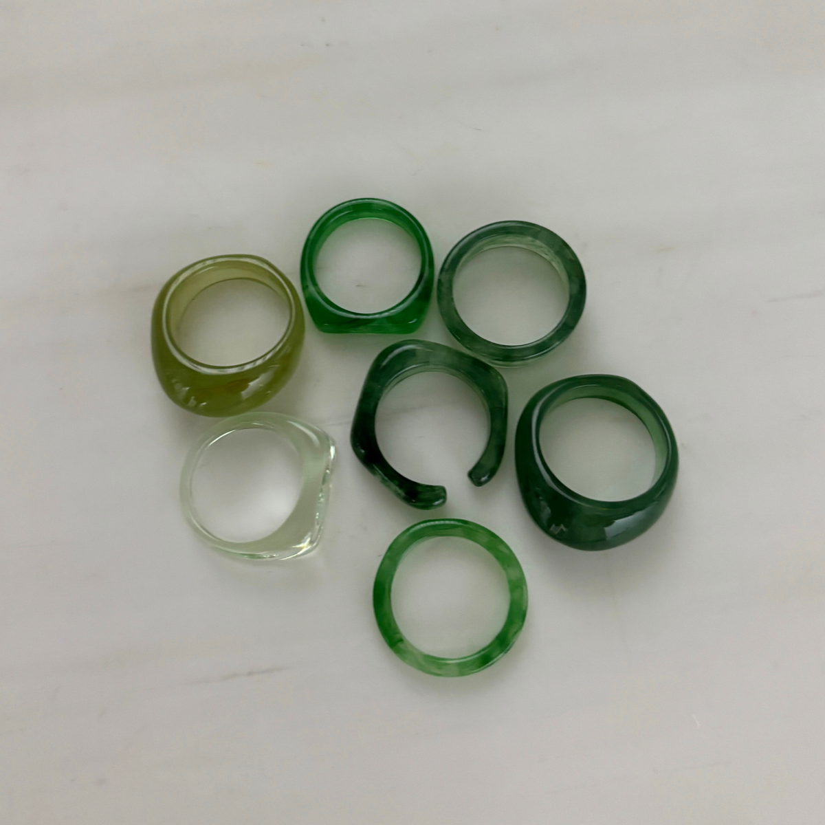 Green Resin Ring Set of 7 | Paper & Quartz-Paper & Quartz-The Bullish Store