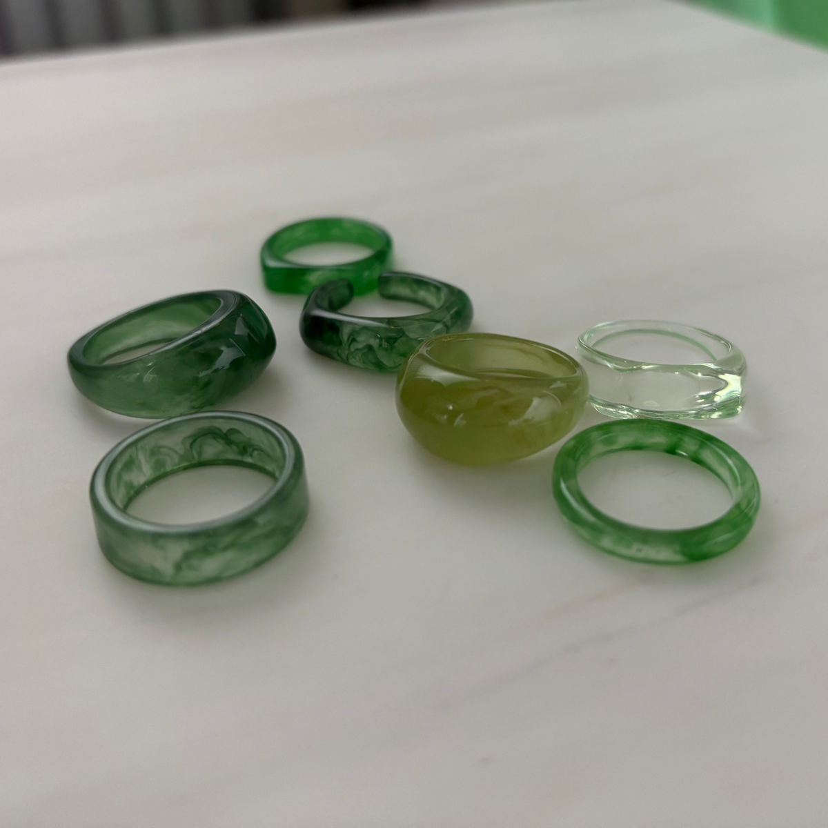 Green Resin Ring Set of 7 | Paper & Quartz-Paper & Quartz-The Bullish Store