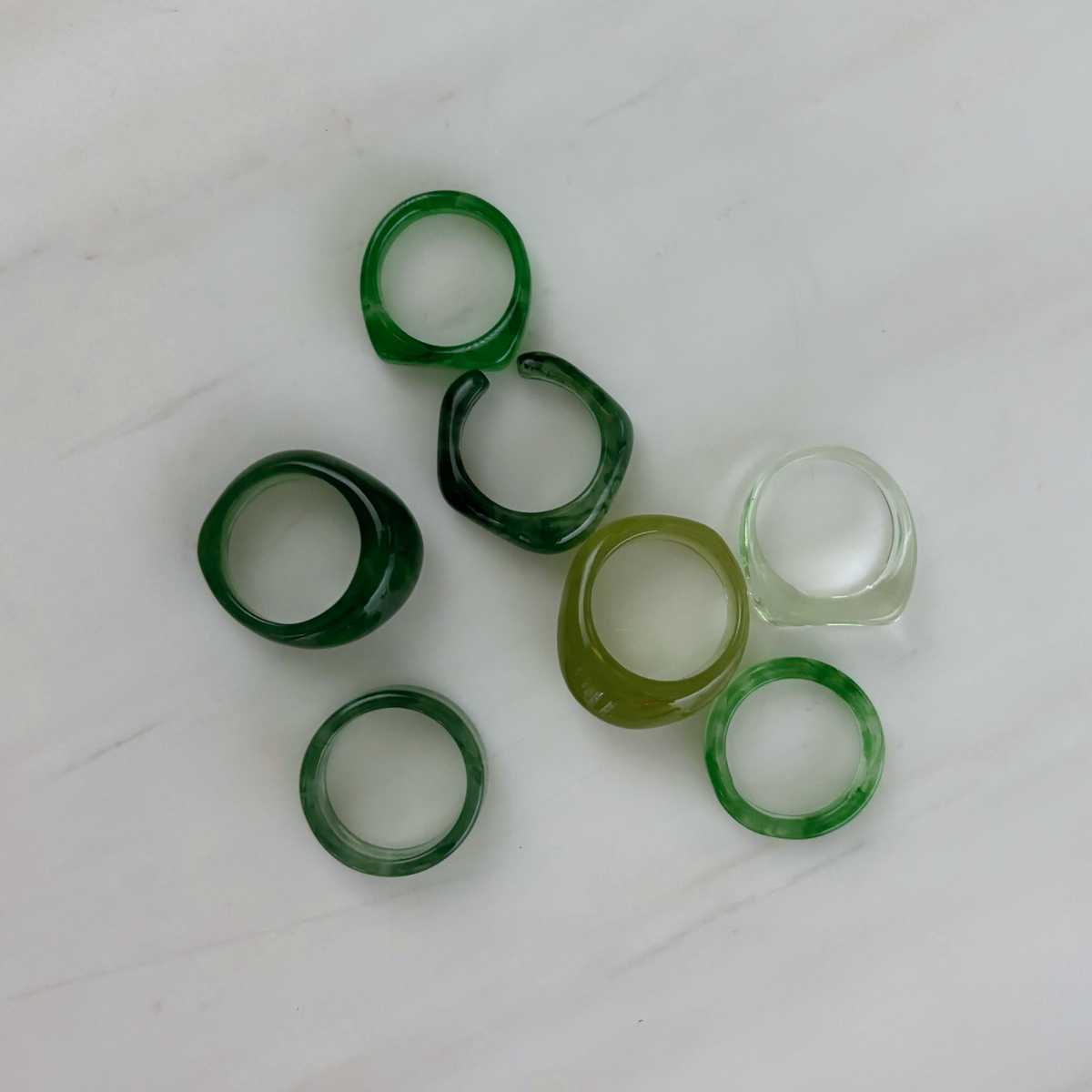 Green Resin Ring Set of 7 | Paper & Quartz-Paper & Quartz-The Bullish Store