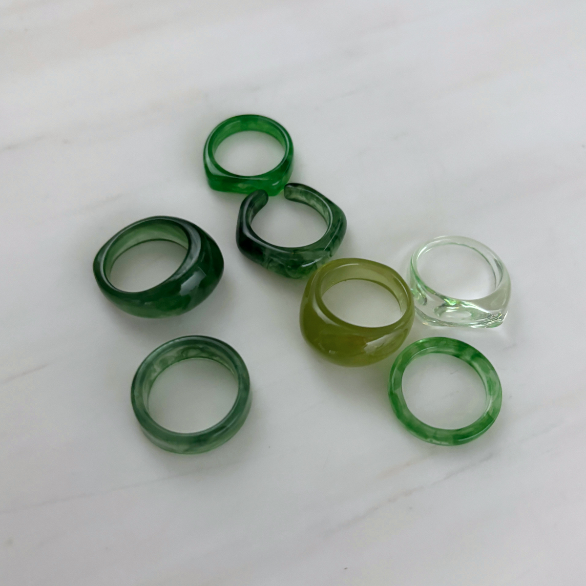 Green Resin Ring Set of 7 | Paper & Quartz-Paper & Quartz-The Bullish Store