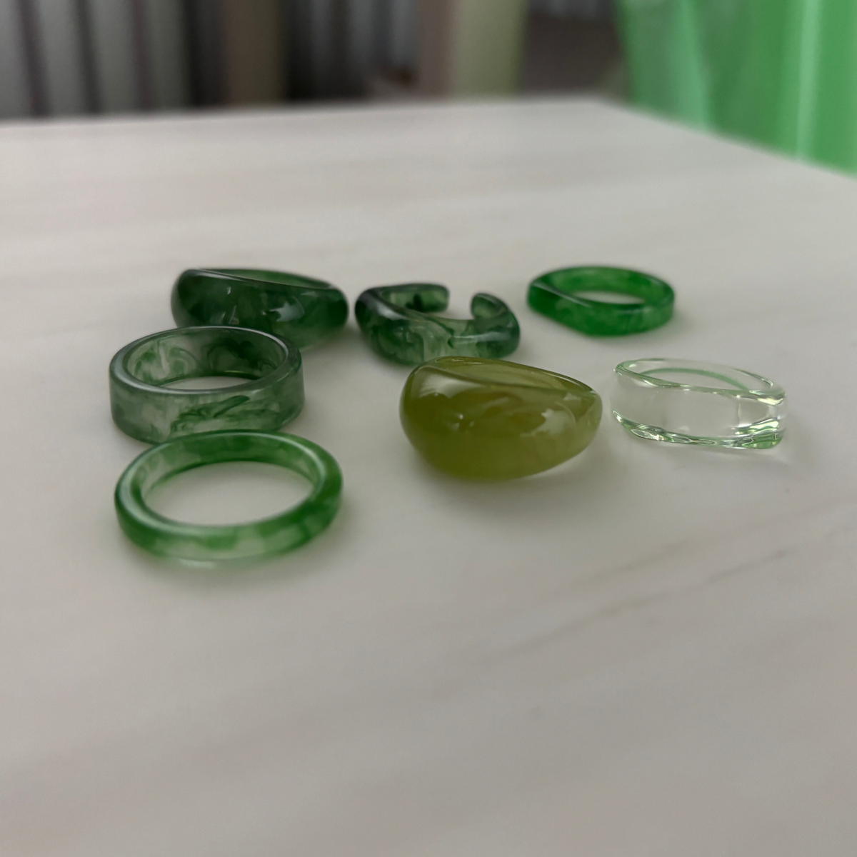 Green Resin Ring Set of 7 | Paper & Quartz-Paper & Quartz-The Bullish Store