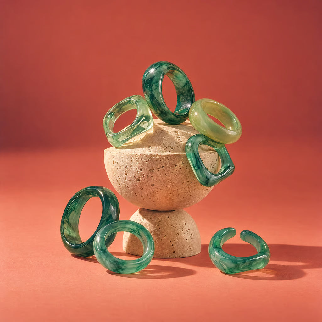 Green Resin Ring Set of 7 | Paper & Quartz-Paper & Quartz-The Bullish Store