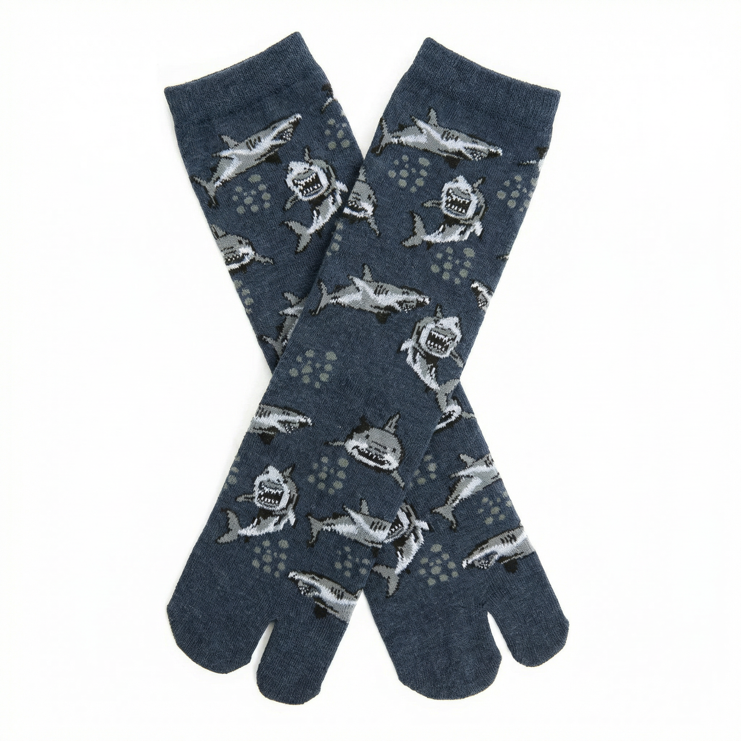 Grey Shark Split Toe Tabi Socks | Big Toe Flip Flop Socks | Shark Pattern Novelty Crew Socks