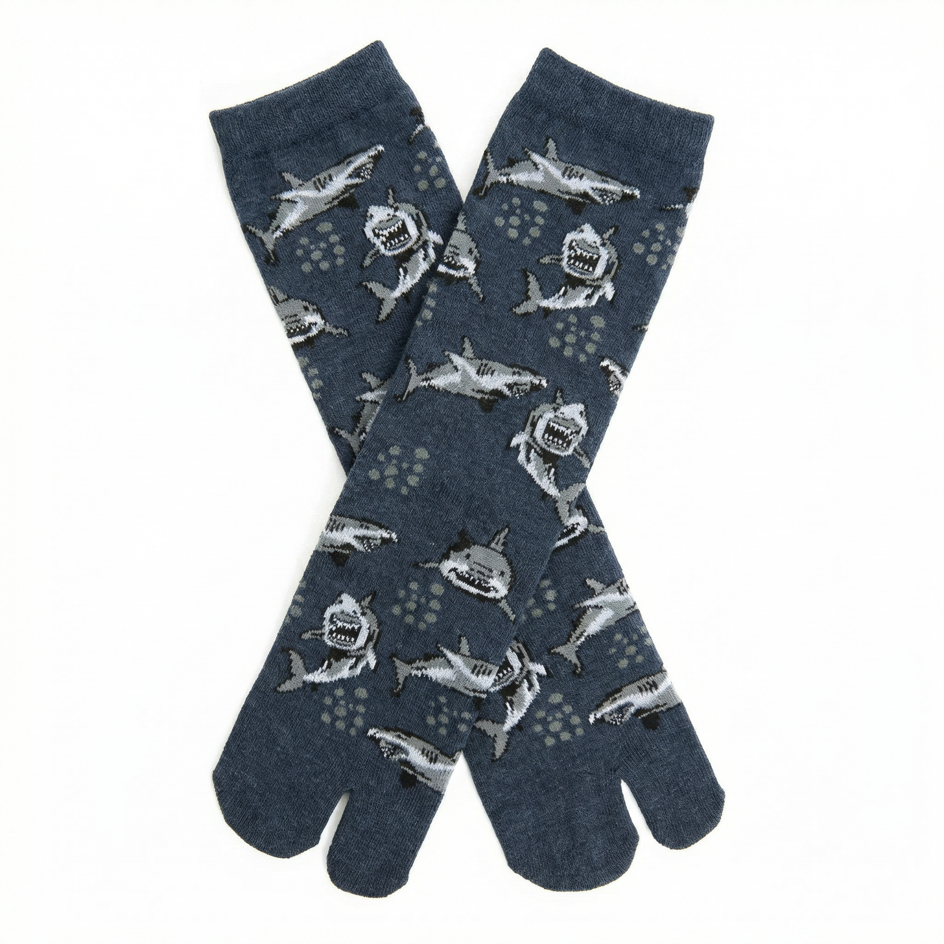 Grey Shark Split Toe Tabi Socks | Big Toe Flip Flop Socks | Shark Pattern Novelty Crew Socks