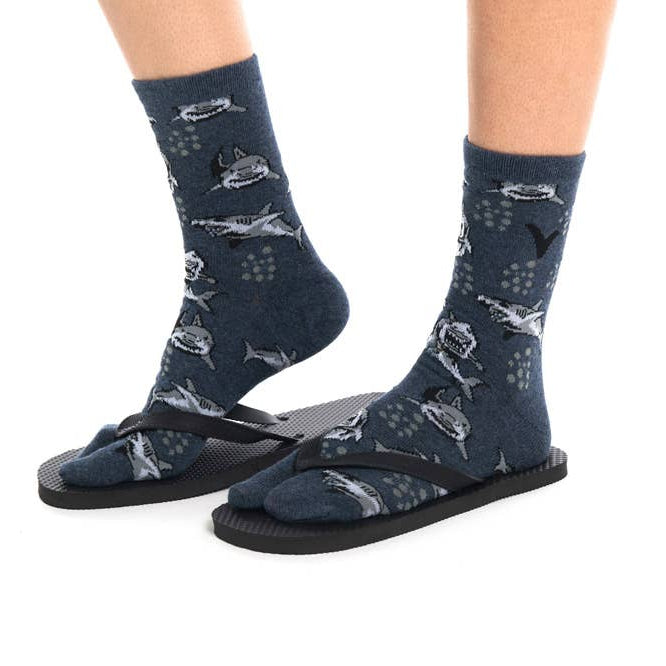 Grey Shark Split Toe Tabi Socks | Big Toe Flip Flop Socks | Shark Pattern Novelty Crew Socks