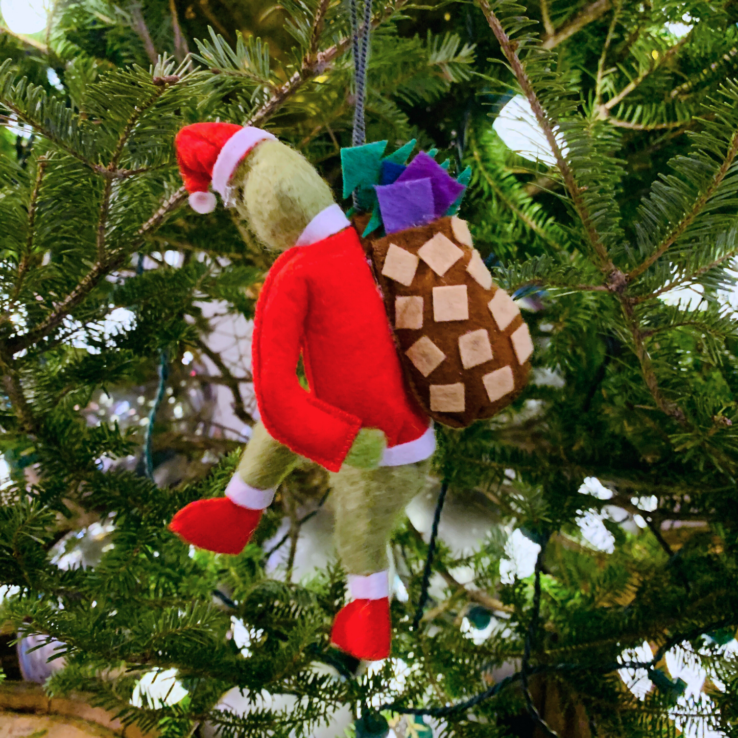 Grinch Santa Felt Ornament | Handmade in Kyrgyzstan