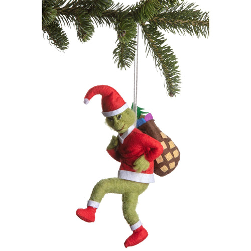 Grinch Santa Felt Ornament | Handmade in Kyrgyzstan