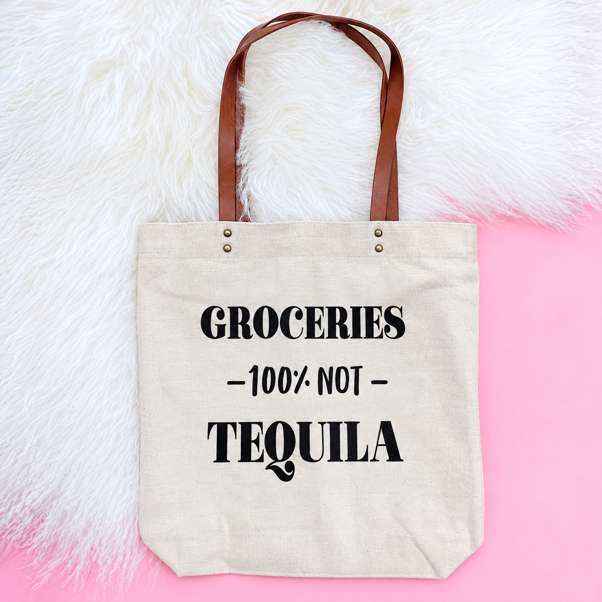 Groceries - 100% Not Tequila GIftable Canvas Tote Bag | Vegan Leather Handles-Fun Club-The Bullish Store