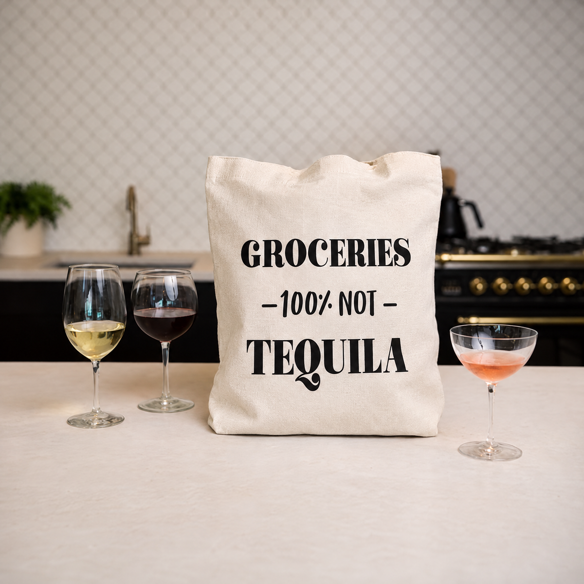 Groceries - 100% Not Tequila GIftable Canvas Tote Bag | Vegan Leather Handles-Fun Club-The Bullish Store