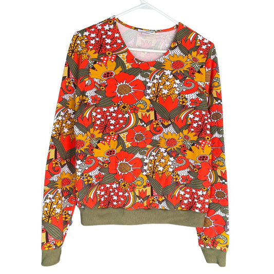 Groovy Floral Pullover Sweatshirt in Orange & Olive | Retro 60s-70s Inspired [S-XL]