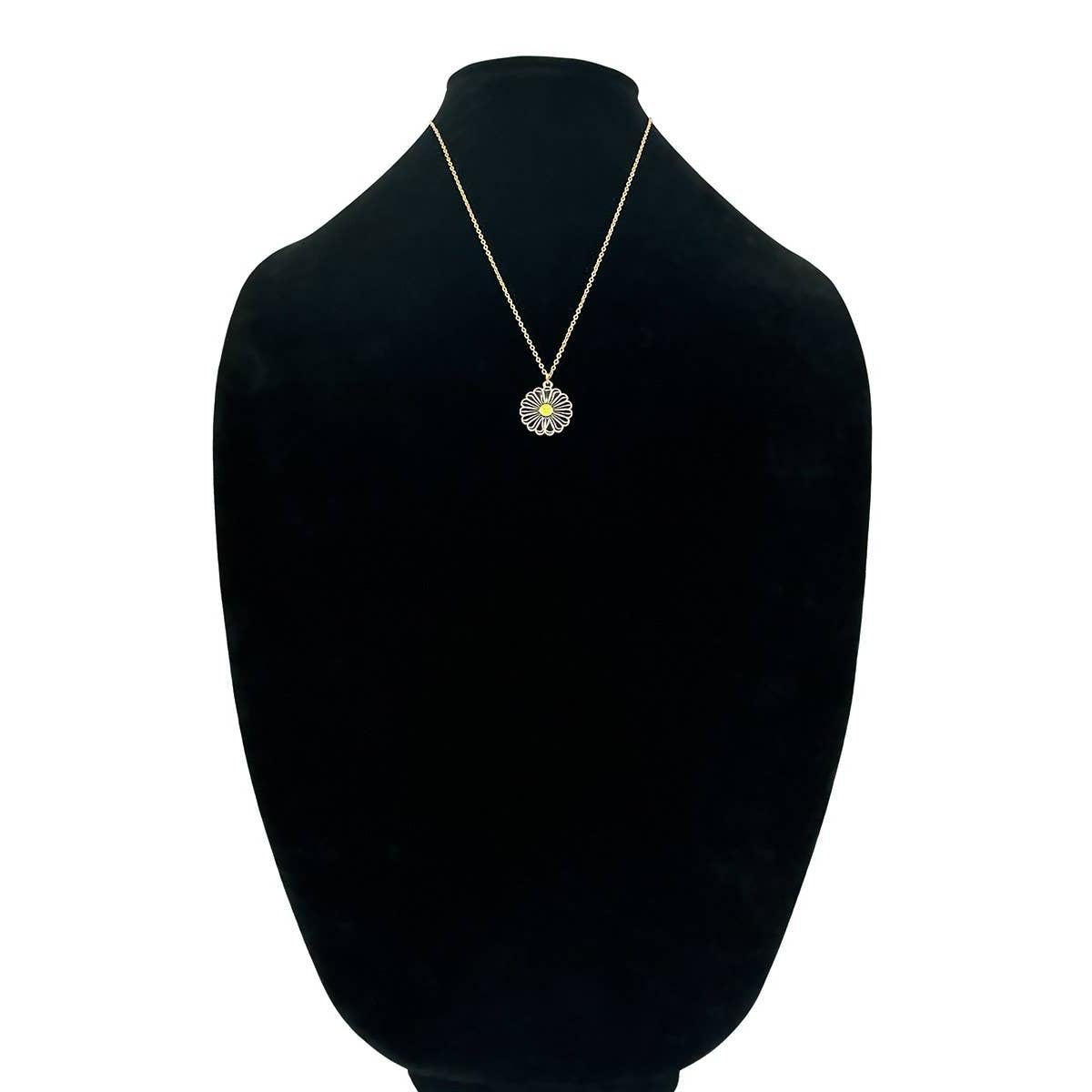 Groovy Flower Happy Face Pendant Necklace in Black and Yellow | Retro Smiley Charm Necklace